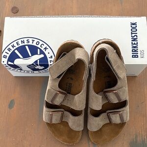 Birkenstock Kids Milano HL Taupe Beige Suede Sandals
